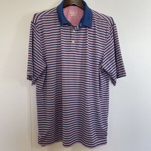 STRAIGHT DOWN Performance Men's XL Pink‎ Blue Striped Polo